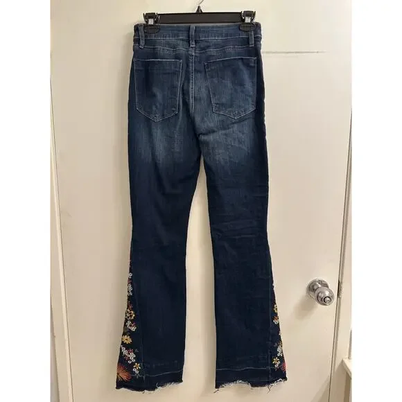 Ashley Mason Jeans 5/27 Flare Denim Floral Embroidered Boho Festival Y2K Retro - Picture 6 of 9